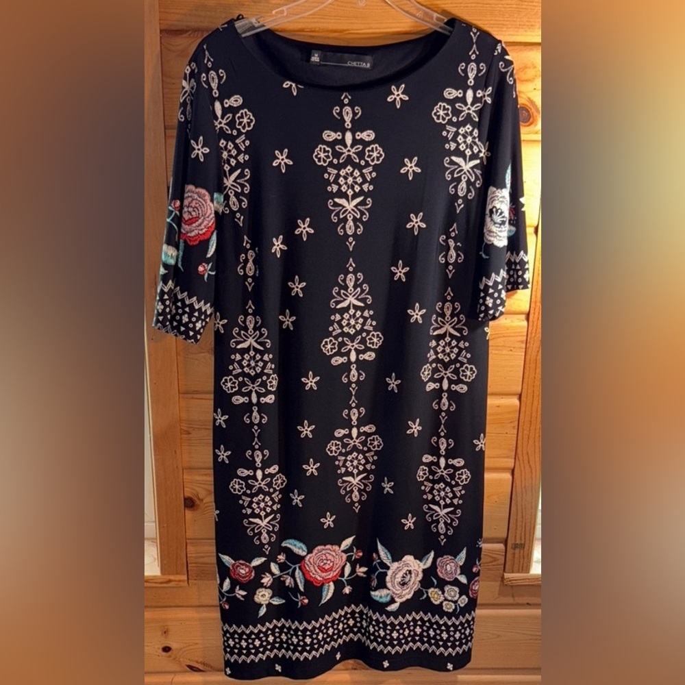 CHETTA B Detailed Floral Black Dress Size 14